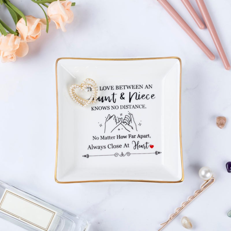 Piudee Aunt Gifts from Niece The love between an aunt&niece knows no distance Ring Trinket Dish Jewelry Tray  Aunt Birthday Gift Aunt and Niece Gifts for Aunts Mothers Day Christmas Valentines - Image 3